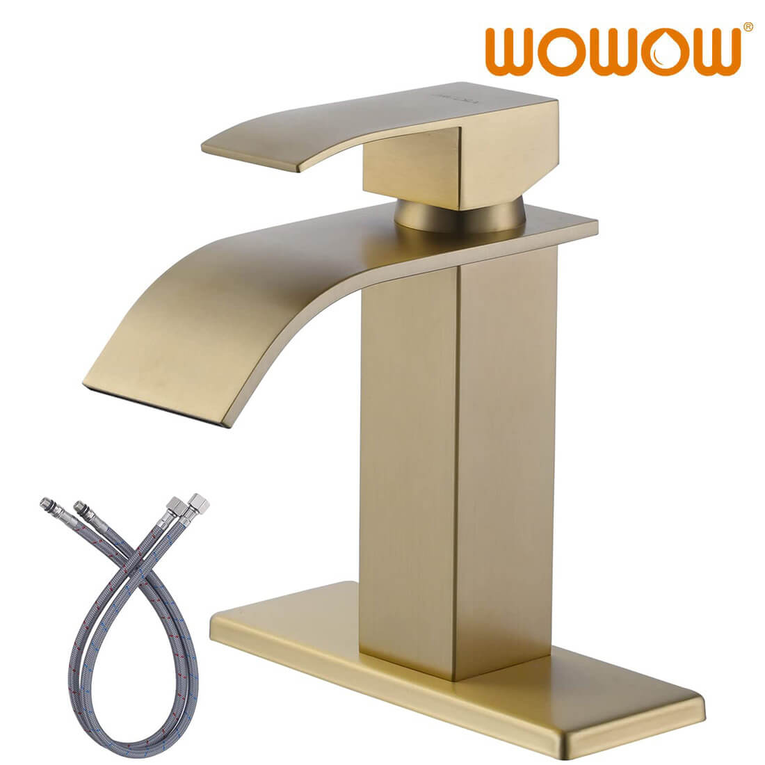 wowow brushed gold single handle waterfall bathroom faucet
