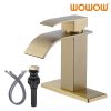 wowow brushed gold single handle waterfall bathroom faucet