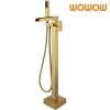 wowow brushed gold waterfall freestanding tub filler with hand shower