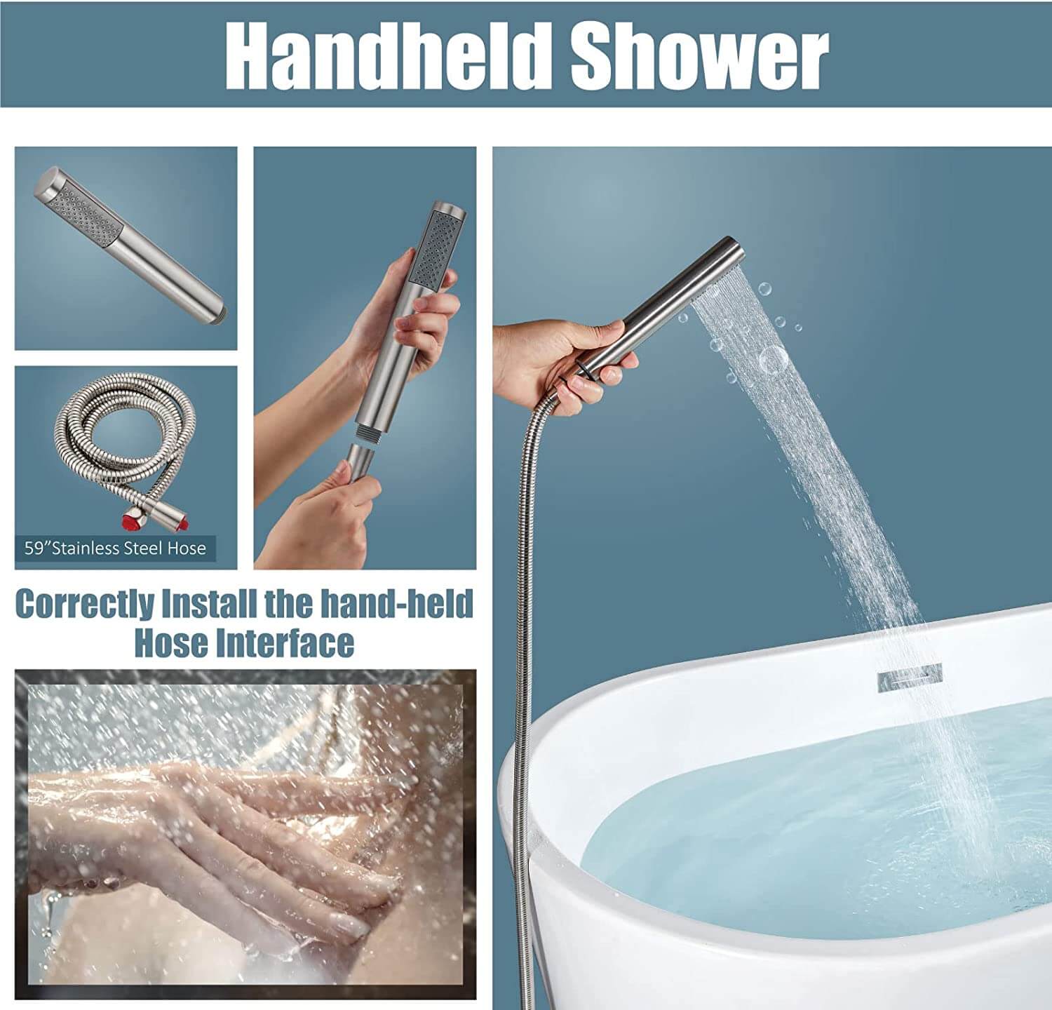 wowow brushed nickel freestanding tub filler with handheld shower mixer taps swivel spout
