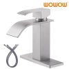 wowow brushed nickel single handle waterfall bathroom faucet