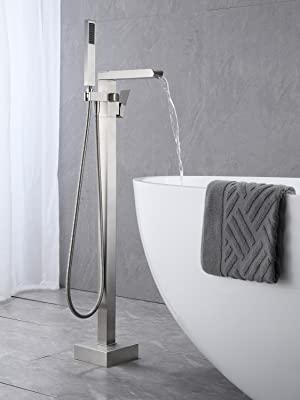 wowow brushed nickel waterfall freestanding floor mount tub filler