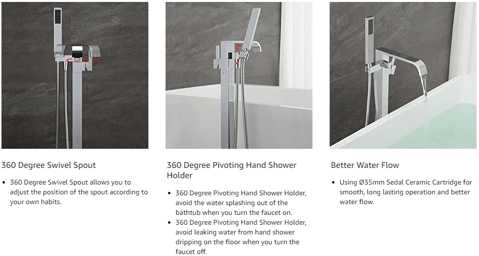 wowow chrome floor mount freestanding tub faucet with hand shower