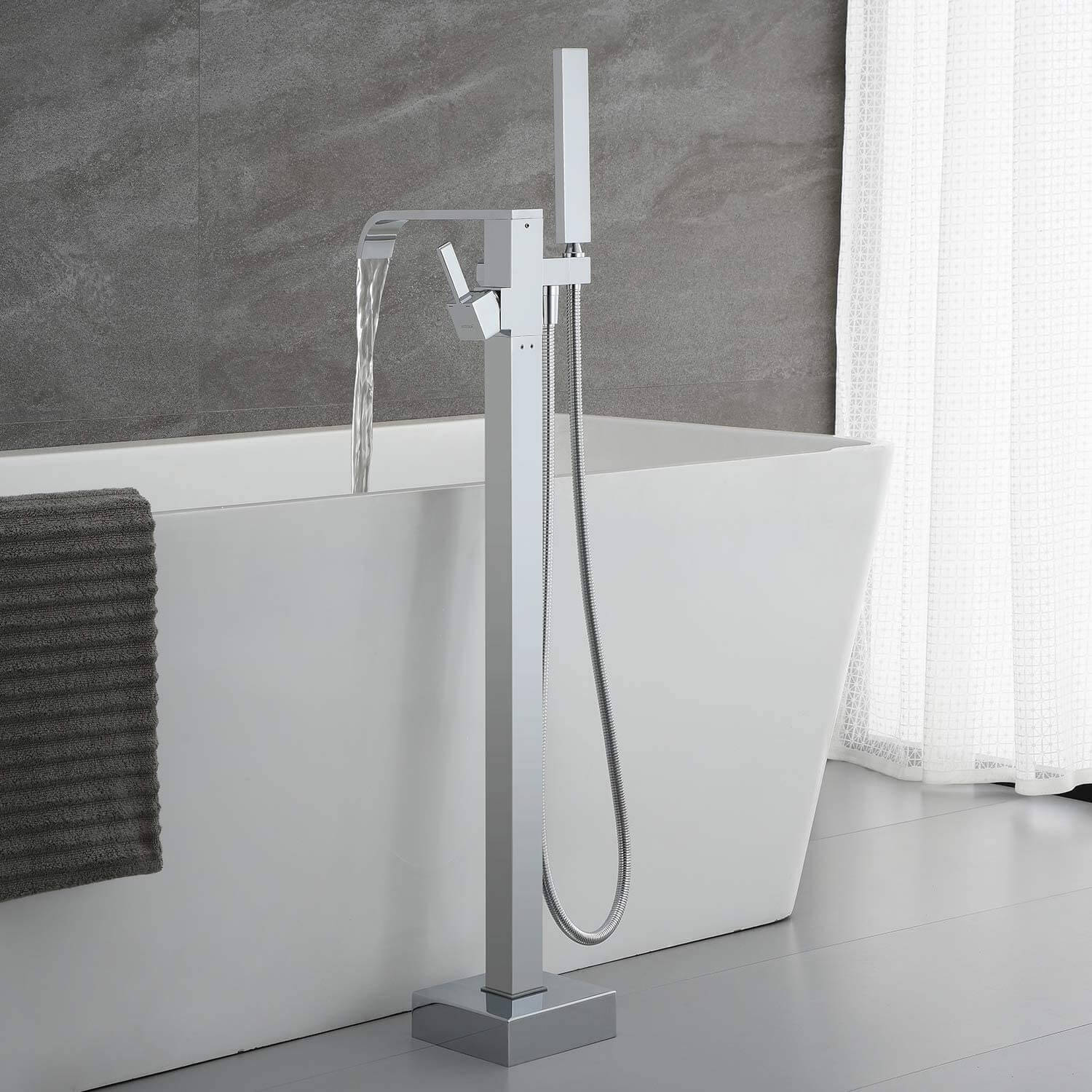 wowow chrome floor mount freestanding tub faucet with hand shower