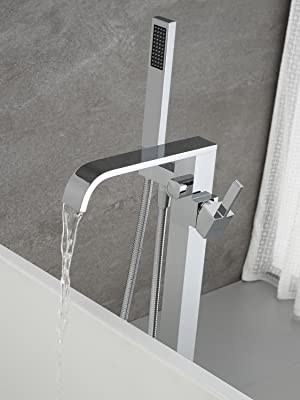 wowow chrome floor mount freestanding tub faucet with hand shower