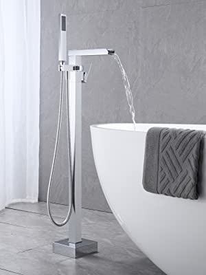 wowow chrome single handle waterfall freestanding bathtub filler with hand shower