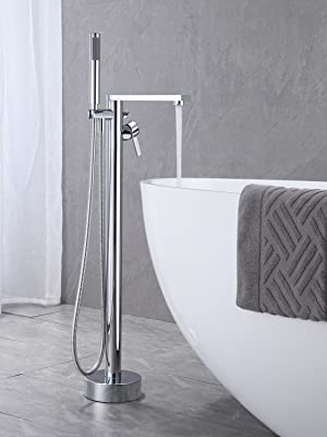 wowow floor mount brass chrome freestanding bathtub faucet tub filler with hand shower