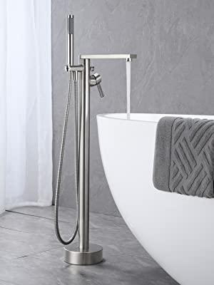 wowow floor mount brushed nickel freestanding bathtub faucet tub filler with hand shower