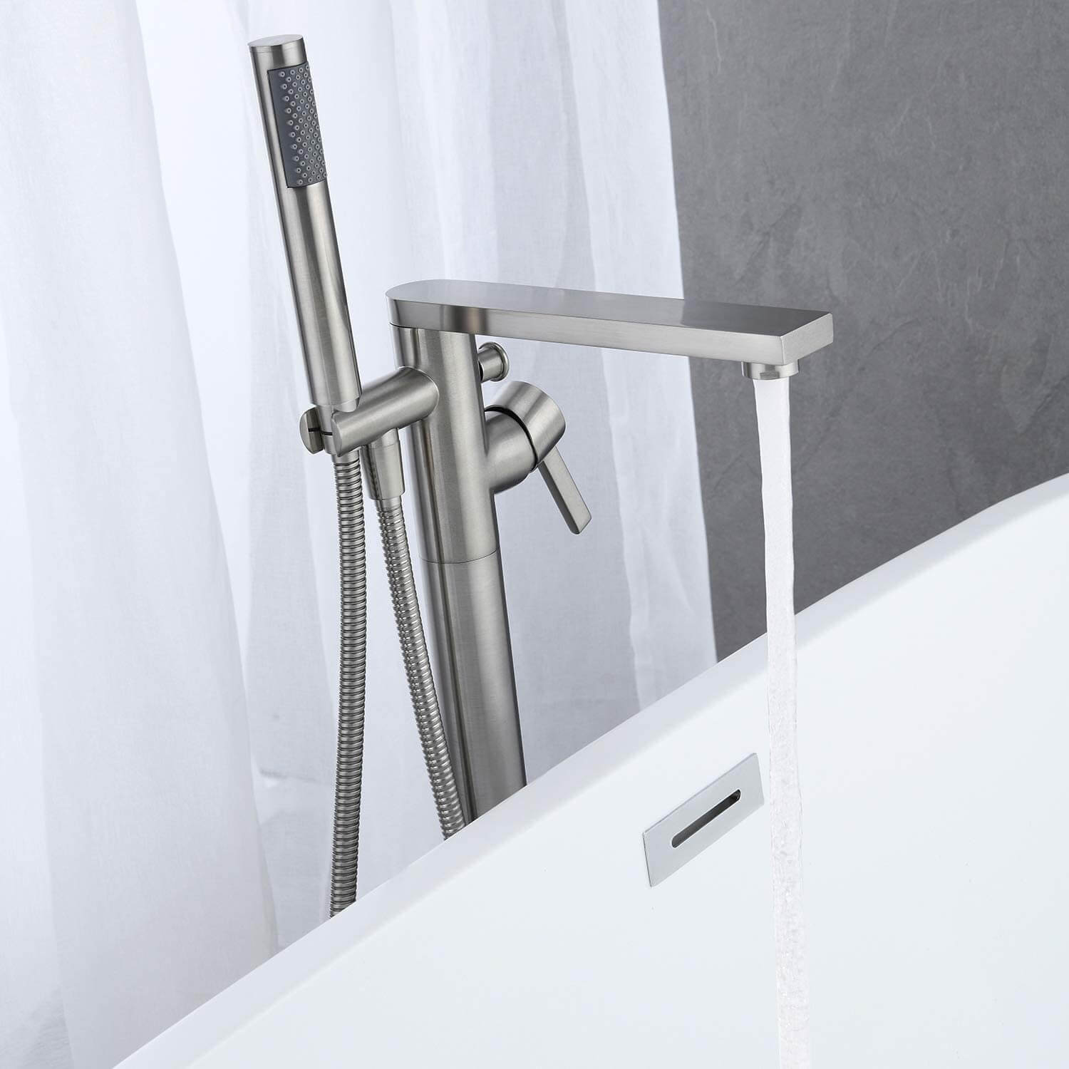 wowow floor mount brushed nickel freestanding bathtub faucet tub filler with hand shower