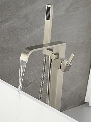 wowow floor mount brushed-nickel freestanding tub filler with hand shower