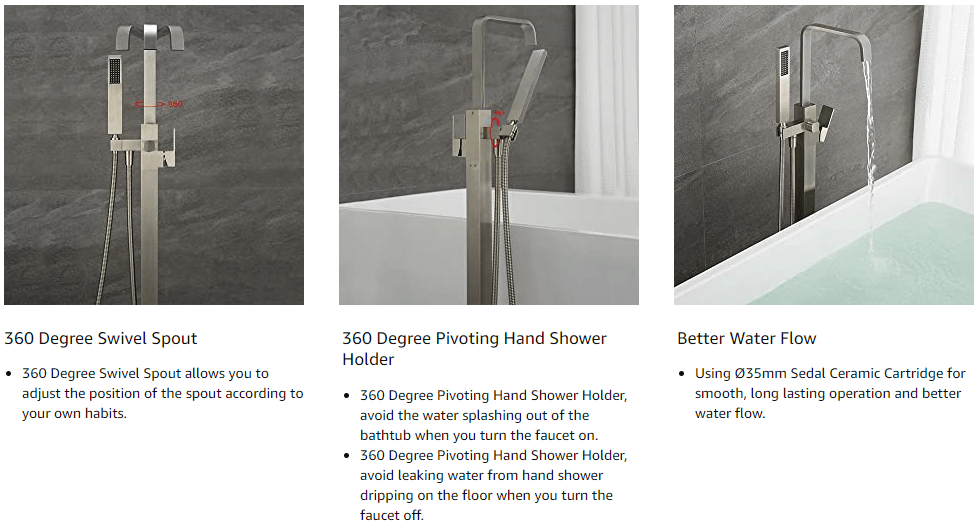 wowow high arc brushed nickel freestanding tub filler faucet with hand shower