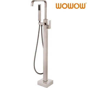 wowow high arc brushed nickel freestanding tub filler faucet with hand shower