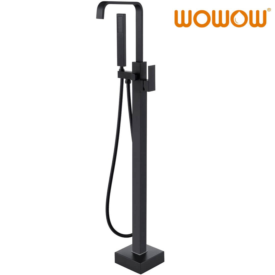 wowow high arc matte black freestanding tub filler faucet with hand shower