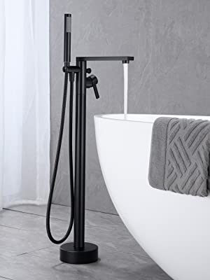 wowow matte black freestanding bathtub faucet tub filler with hand shower