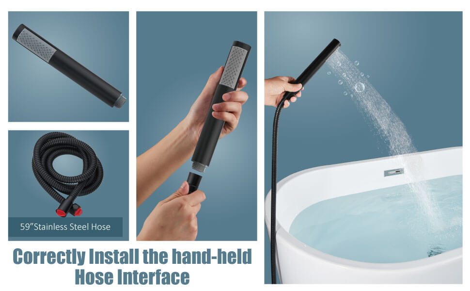 wowow matte black freestanding tub filler with handheld shower mixer taps swivel spout