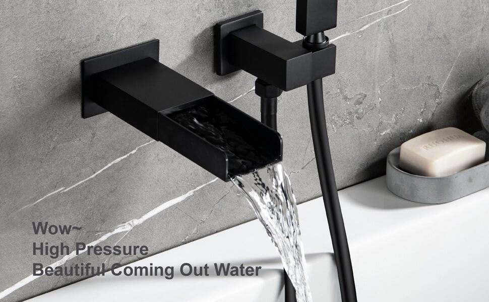 wowow matte black wall mount bathroom tub filler with handheld shower