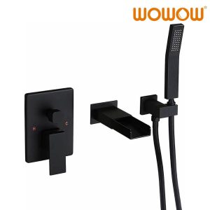 wowow matte black wall mount bathroom tub filler with handheld shower