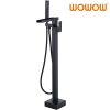 wowow matte black waterfall freestanding bathtub faucet with hand shower