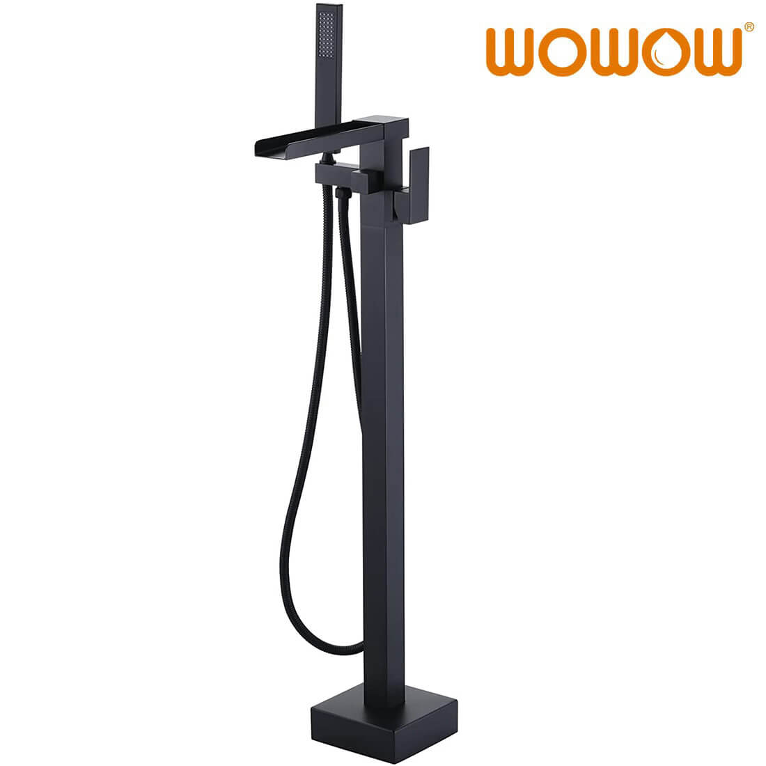 wowow matte black waterfall freestanding bathtub faucet with hand shower