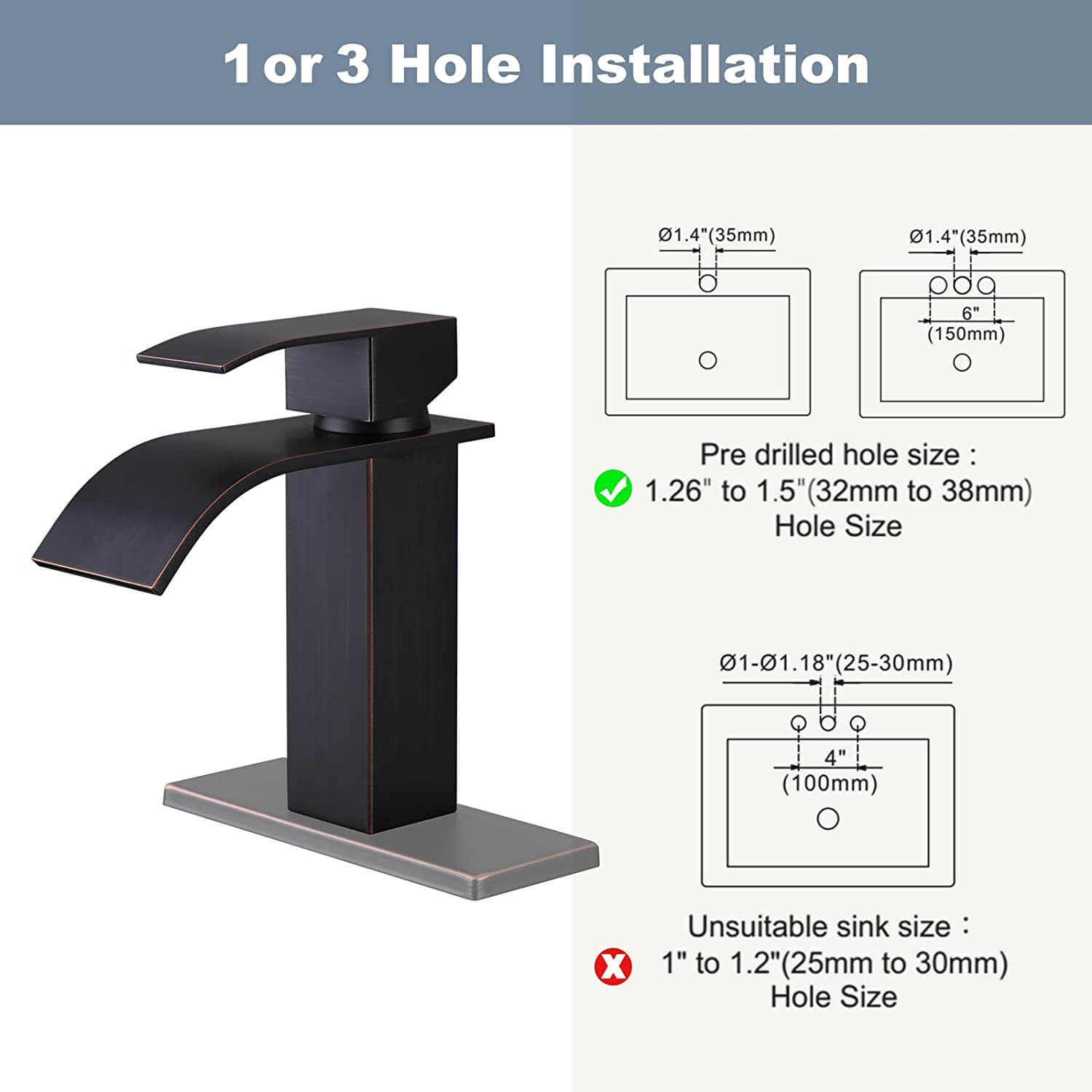 wowow oil rubbed bronze waterfall bathroom sink faucet for 1 or 3 hole