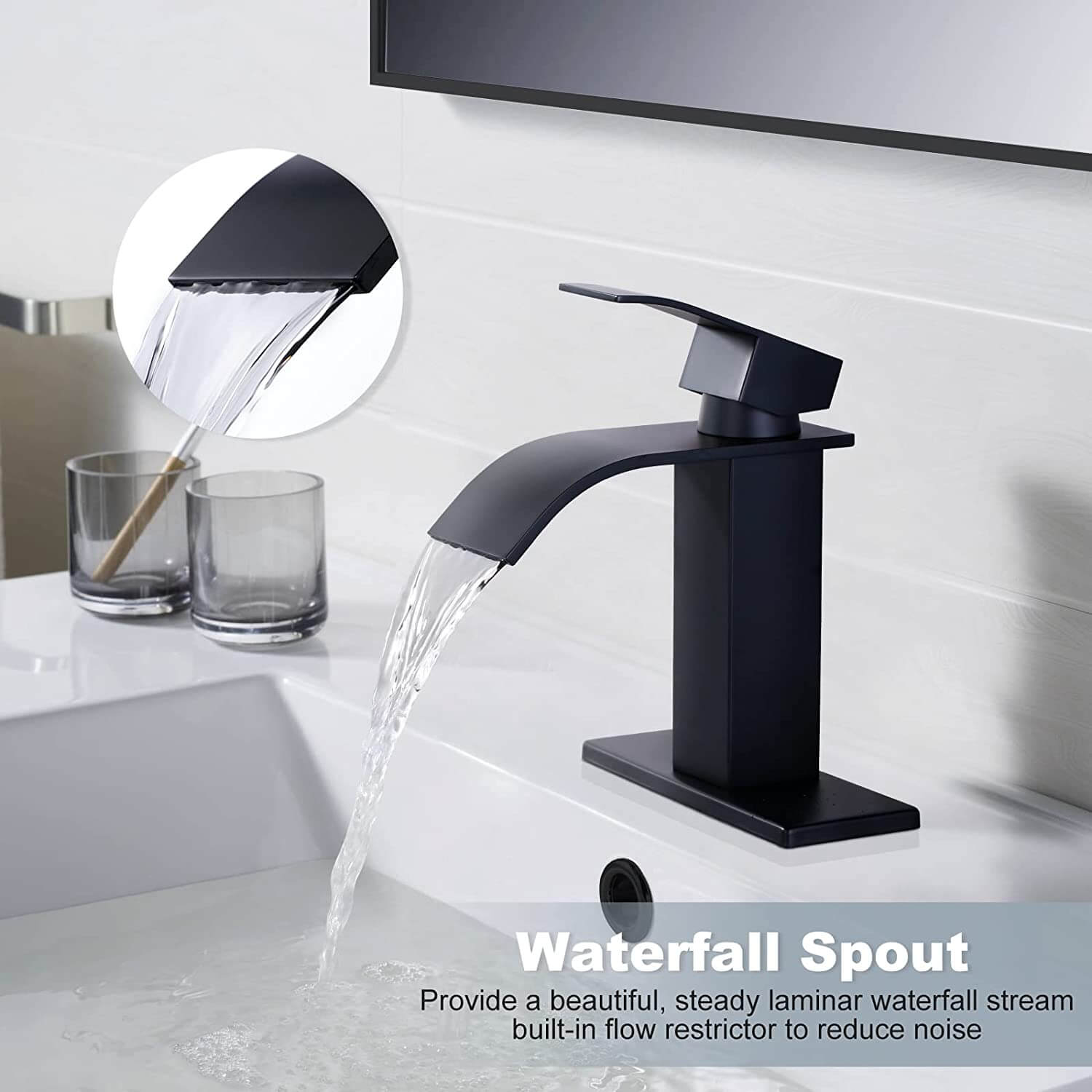 wowow single handle matte black waterfall bathroom faucet