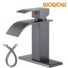 wowow single handle waterfall black stainless bathroom sink faucet