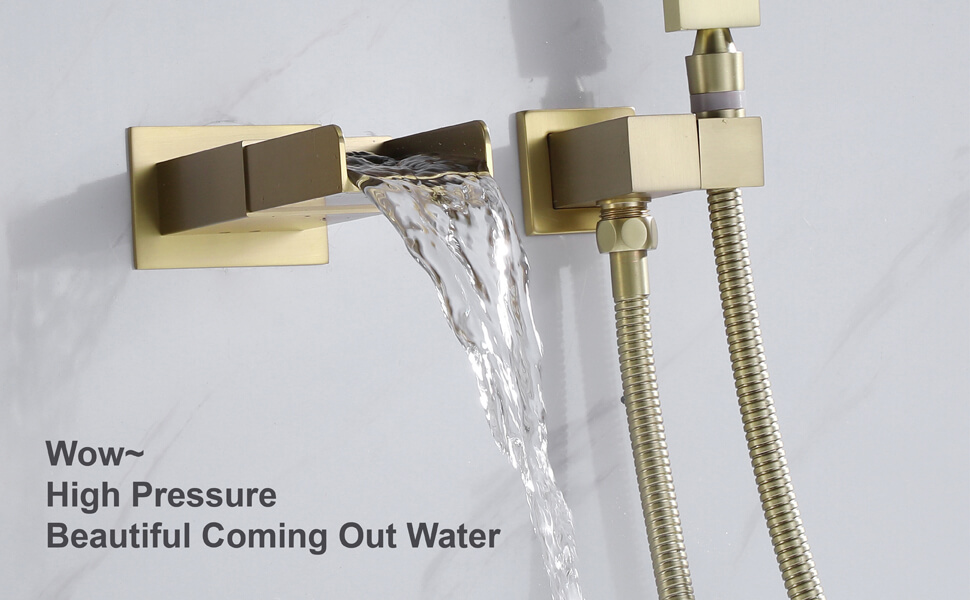 wowow wall mount brushed gold bathroom tub filler with handheld shower