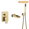 wowow wall mount brushed gold bathroom tub filler with handheld shower