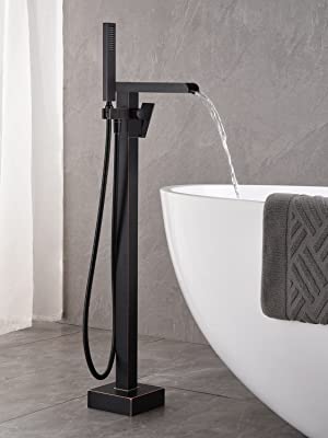 wowow waterfall oil rubbed bronze freestanding tub filler with hand shower