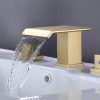 wowow brushed gold waterfall 3 hole widespread bathroom sink faucet