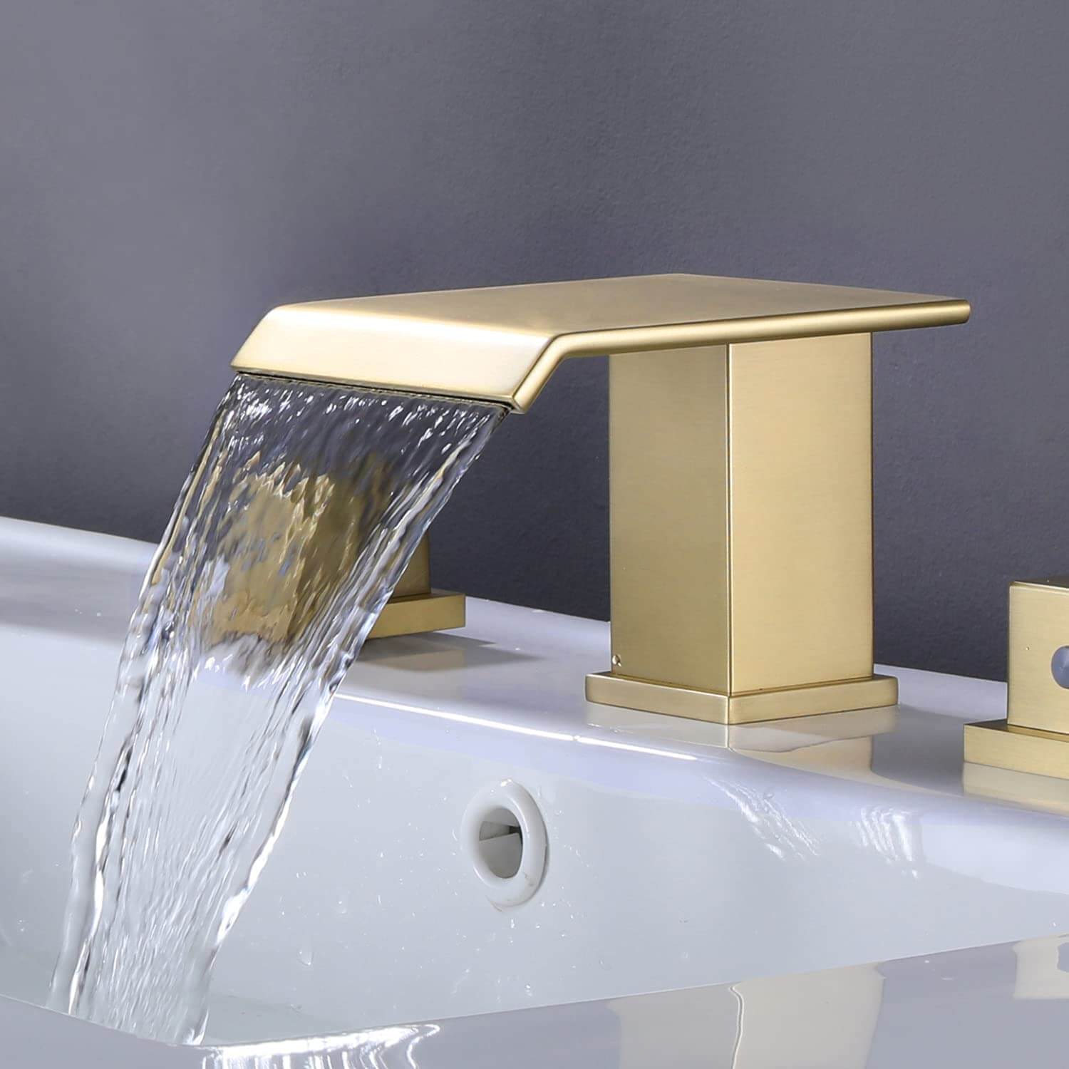 Brushed Gold 3-Hole Widespread Bathroom Faucet – High Arc, With Pop-Up Drain (Senlesen)