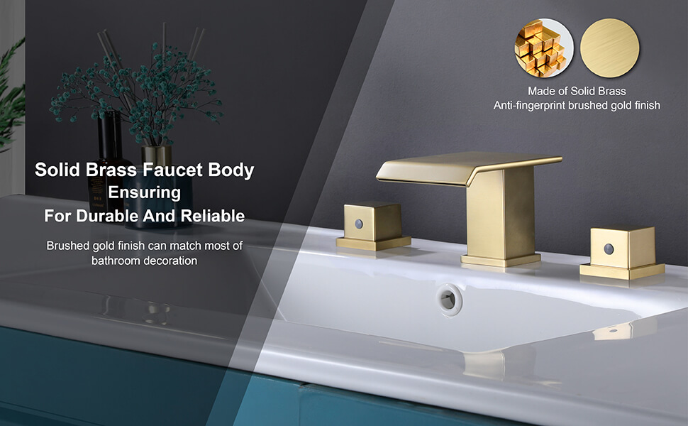 wowow brushed gold waterfall 3 hole widespread bathroom sink faucet