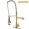 wowow gold commercial spring kitchen faucet with pre rinse sprayer