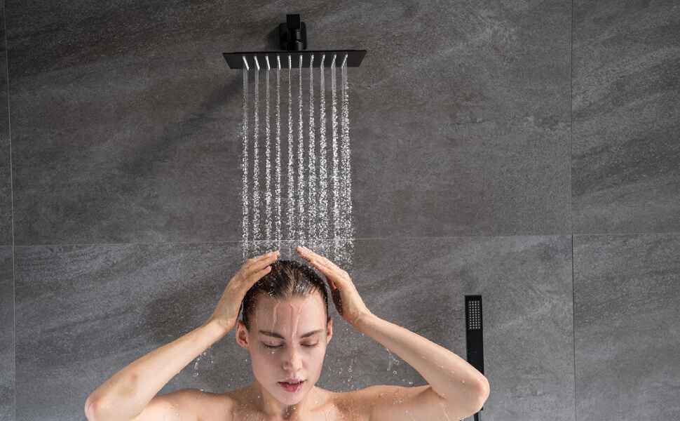 wowow matte black luxury shower system with high pressure 10 rain shower head and handheld