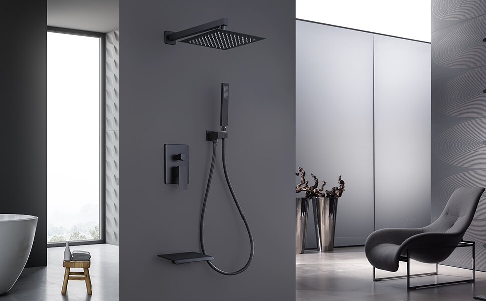 wowow matte black luxury shower system with high pressure 10 rain shower head and handheld