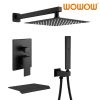 wowow matte black luxury shower system with high pressure 10 rain shower head and handheld