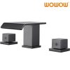 wowow modern 3 hole widespread brushed gray waterfall bathroom sink faucet