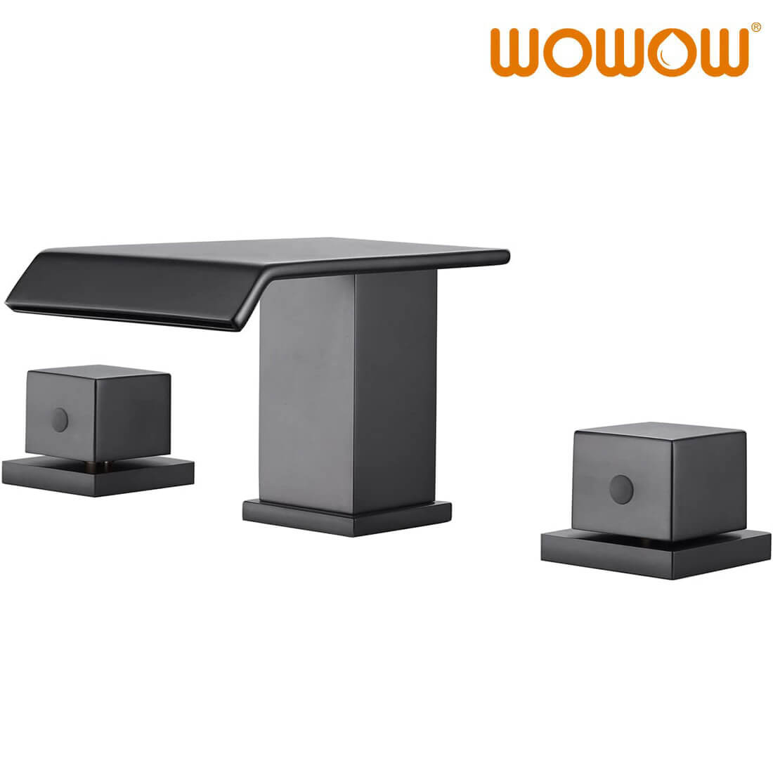 wowow modern 3 hole widespread brushed gray waterfall bathroom sink faucet
