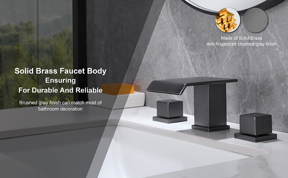 wowow modern 3 hole widespread matte black waterfall bathroom sink faucet