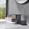 wowow modern 3 hole widespread matte black waterfall bathroom sink faucet