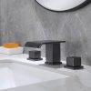 wowow modern 3 hole widespread matte black waterfall bathroom sink faucet