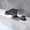 wowow modern 3 hole widespread matte black waterfall bathroom sink faucet