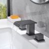 wowow modern 3 hole widespread matte black waterfall bathroom sink faucet