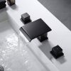 wowow modern 3 hole widespread matte black waterfall bathroom sink faucet square handle