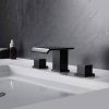 wowow modern 3 hole widespread matte black waterfall bathroom sink faucet square handle