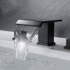 wowow modern 3 hole widespread matte black waterfall bathroom sink faucet square handle