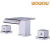 wowow modern waterfall 3 hole widespread bathroom sink faucet square handle chrome finish