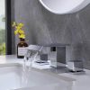 wowow modern waterfall 3 hole widespread bathroom sink faucet square handle chrome finish