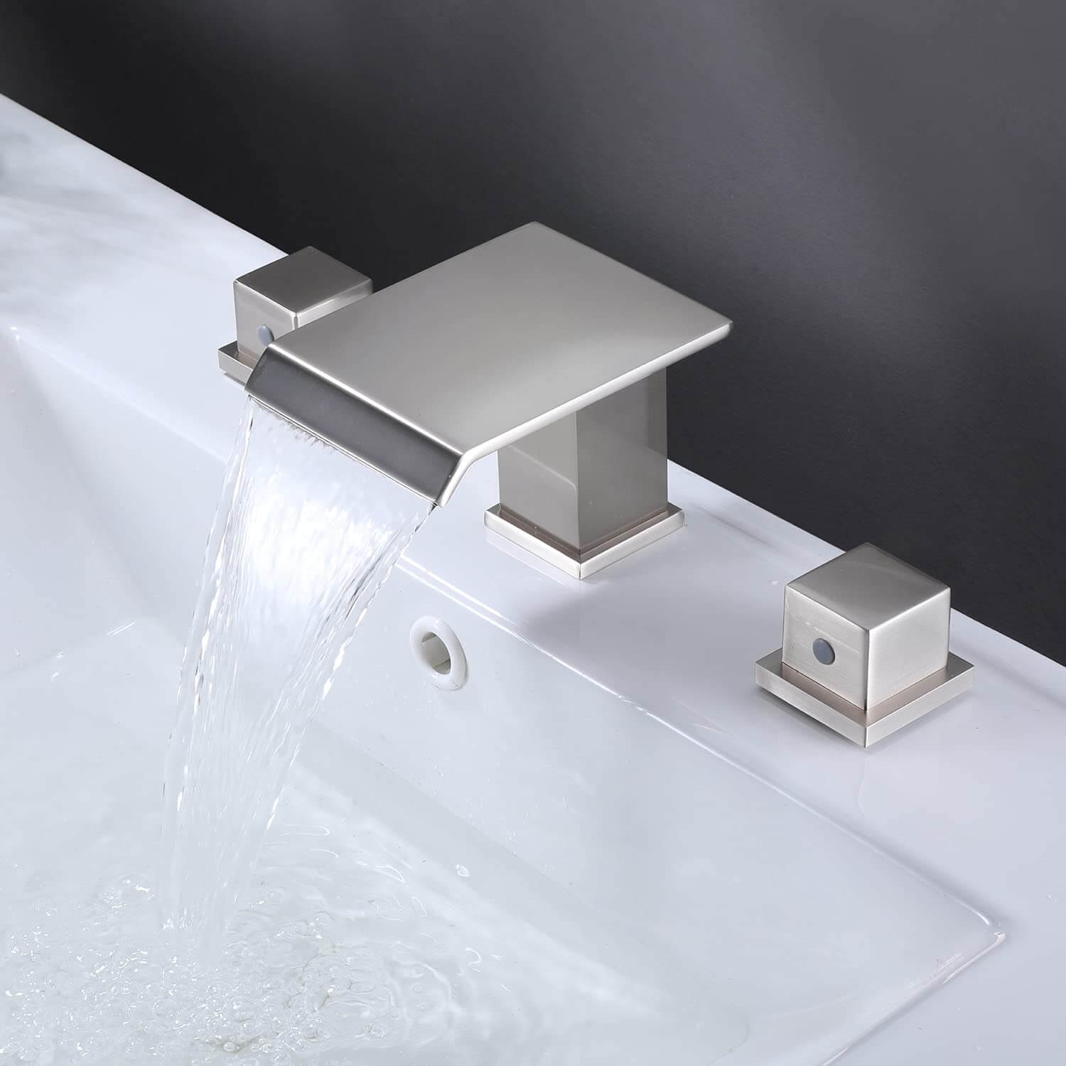 wowow morden brushed nickel waterfall 3 hole widespread bathroom sink aucet square handle