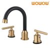 wowow 3 hole black and gold widespread bathroom faucet